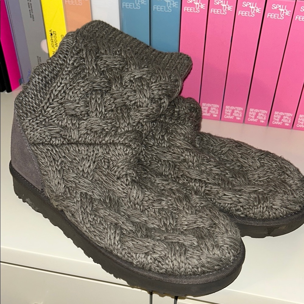 UGG Gray Slippers with Plush Texture and Cozy Appearance